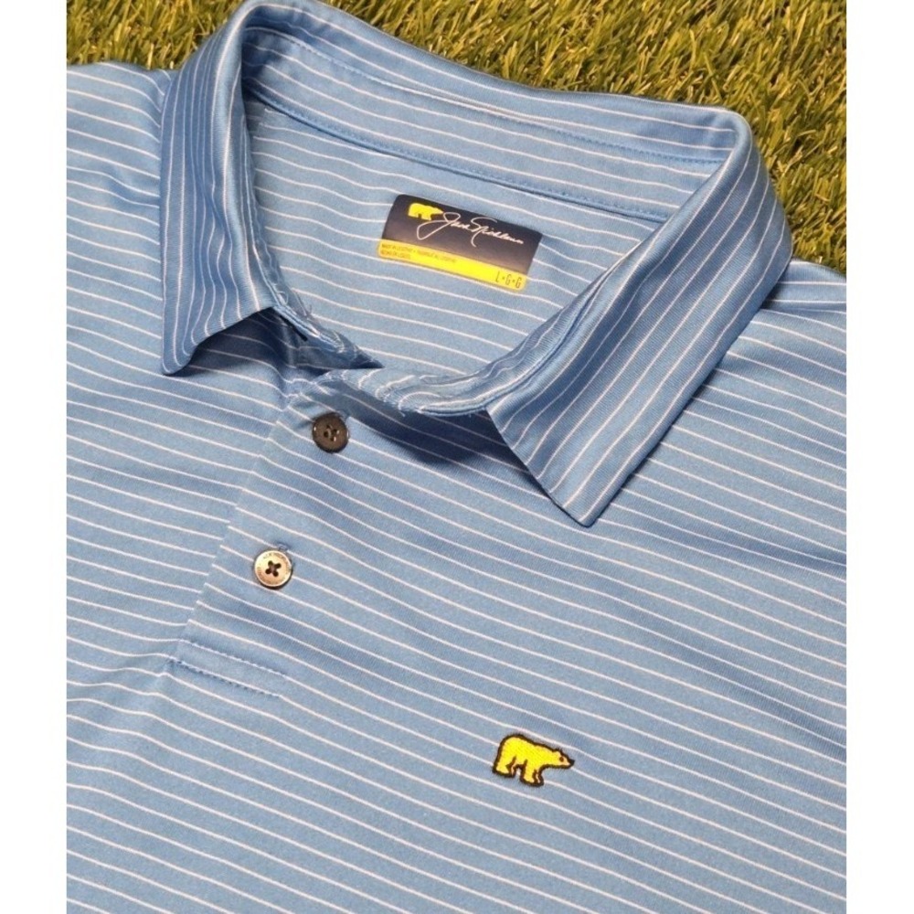 Jack Nicklaus Golden Bear Golf Polo Shirt Blue White Stripe Mens Size Large